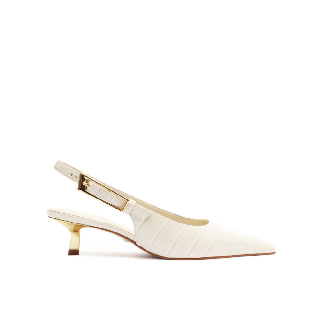 Schutz Women's Ciara Mid Pump Cream Croc-Embossed